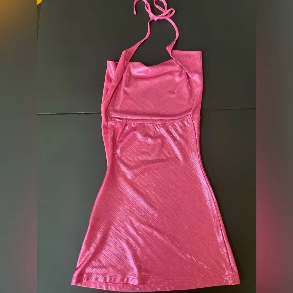 Princess Polly Metallic Hot Pink Cowl Neck Mini Dress - Picture 3 of 15